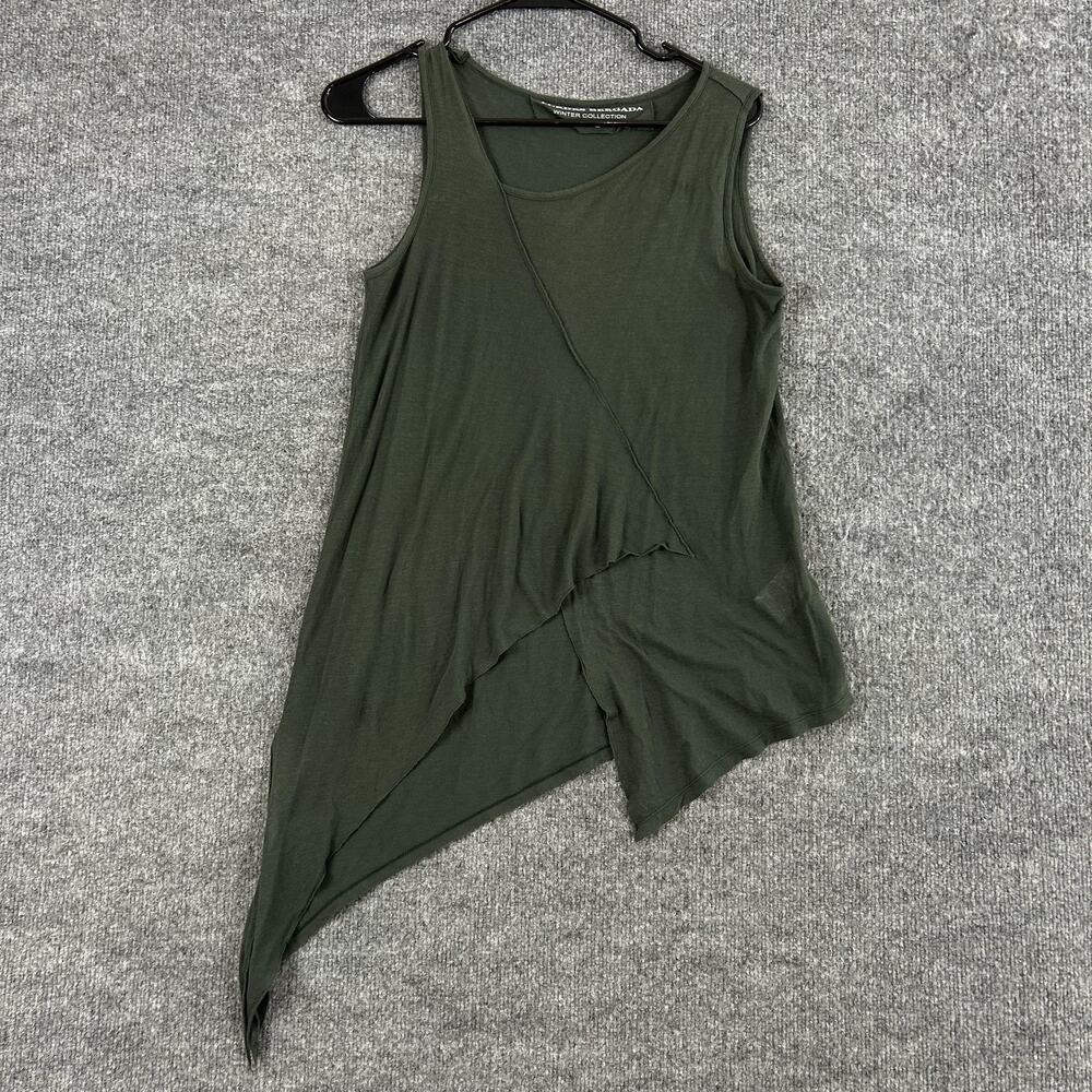 Lurdes Bergada Top Small Asymmetrical Tank Sleeveless Green Lagenlook Artsy